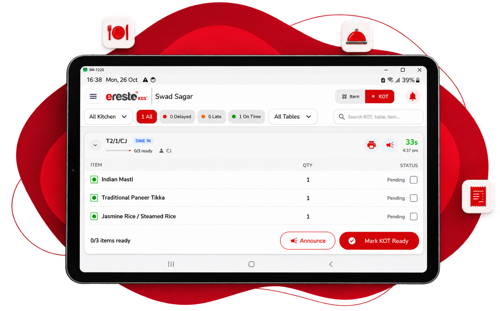 eresto KDS kitchen display system on Android tablet