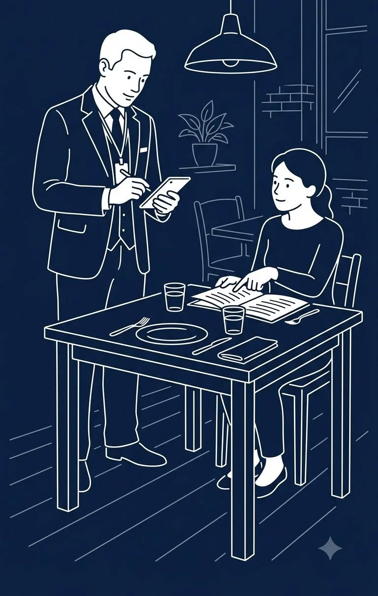 Restaurant captain taking order on mobile device at dining table — eresto