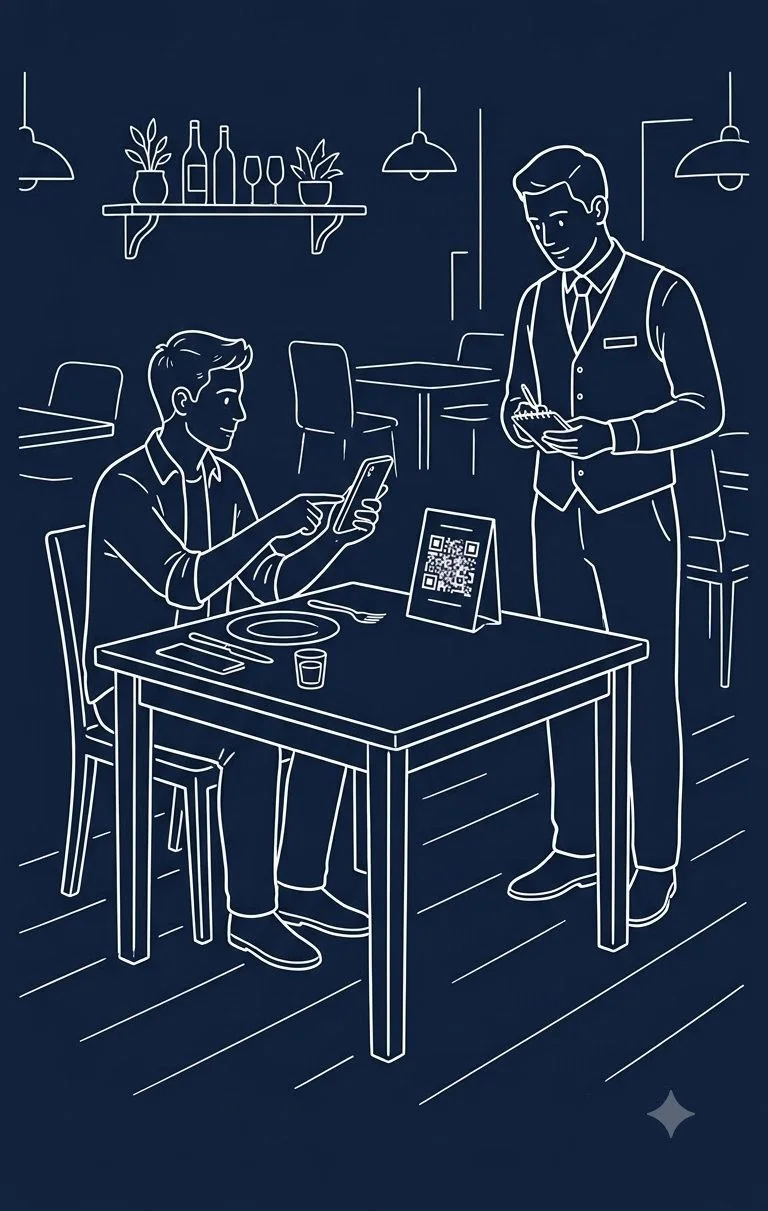 Guest scanning QR code at dining table to open digital menu — eresto
