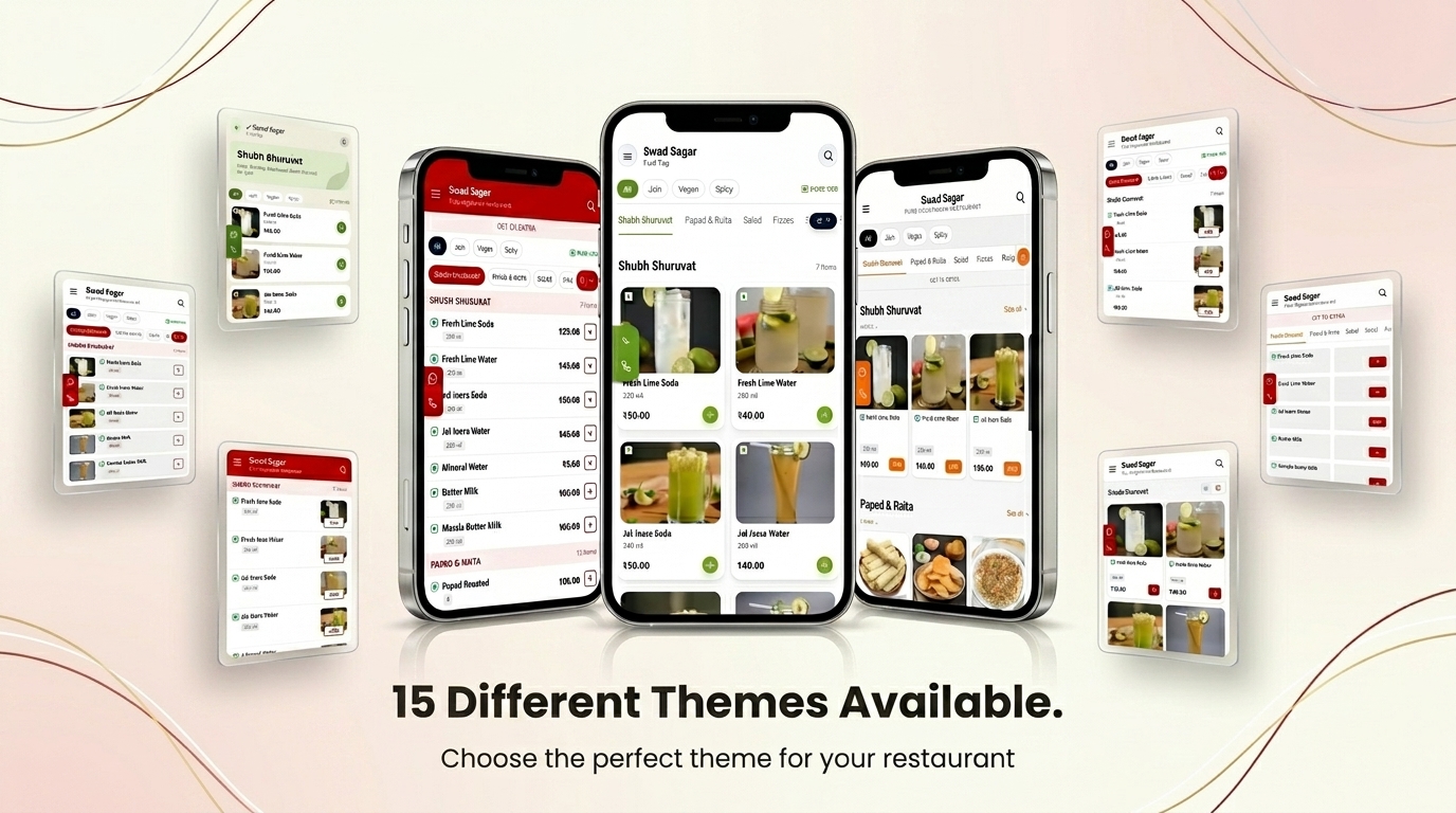 15 digital menu themes available in eresto digiMenu — different layouts for different restaurant styles